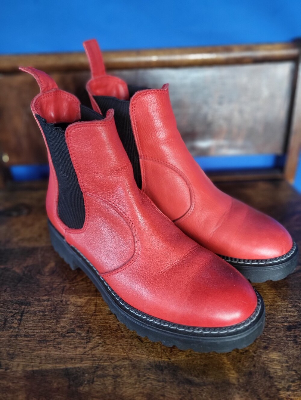 Bueno Leather Ankle Boots Size 37 Red Florida Chelsea